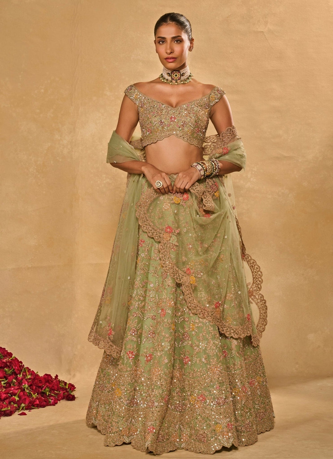 Pastel Green Organza Lehenga Chamee & Palak - Fabilicious Fashion