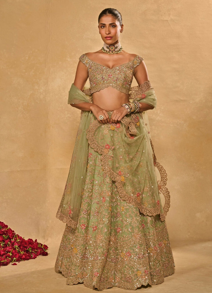 Chamee and Palak Pastel Green Organza LehengaFabilicious Fashion