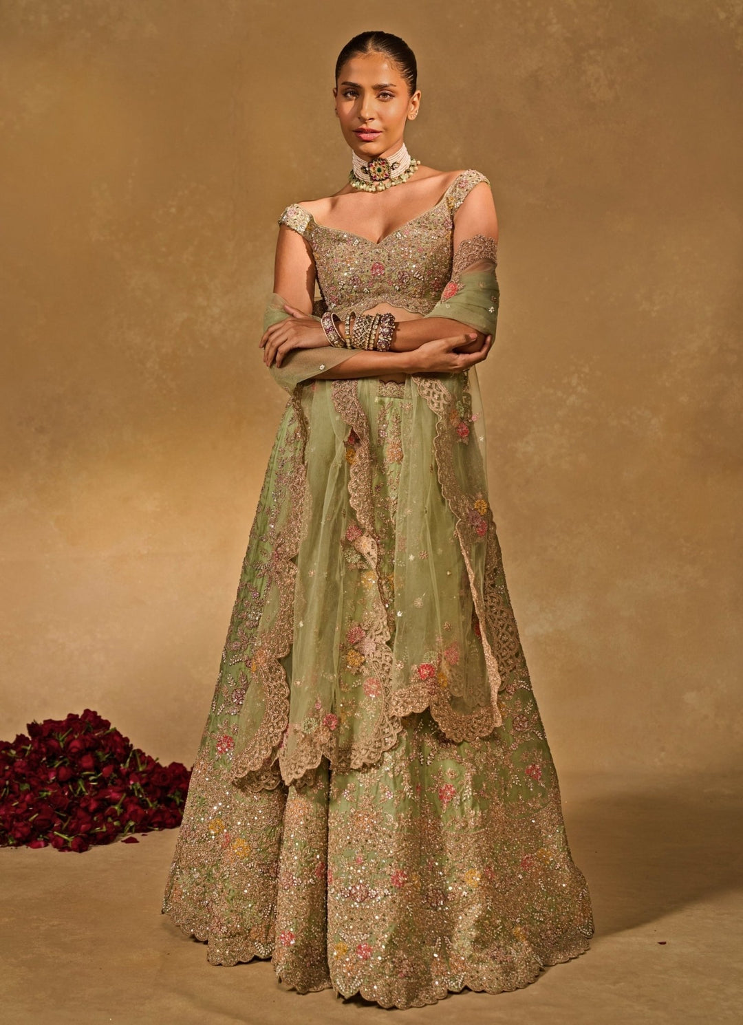 Chamee and Palak Pastel Green Organza LehengaFabilicious Fashion