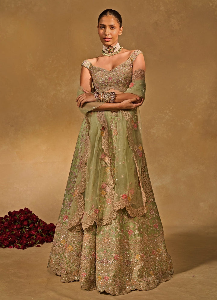 Chamee and Palak Pastel Green Organza LehengaFabilicious Fashion