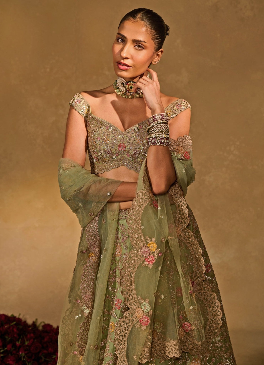Chamee and Palak Pastel Green Organza LehengaFabilicious Fashion