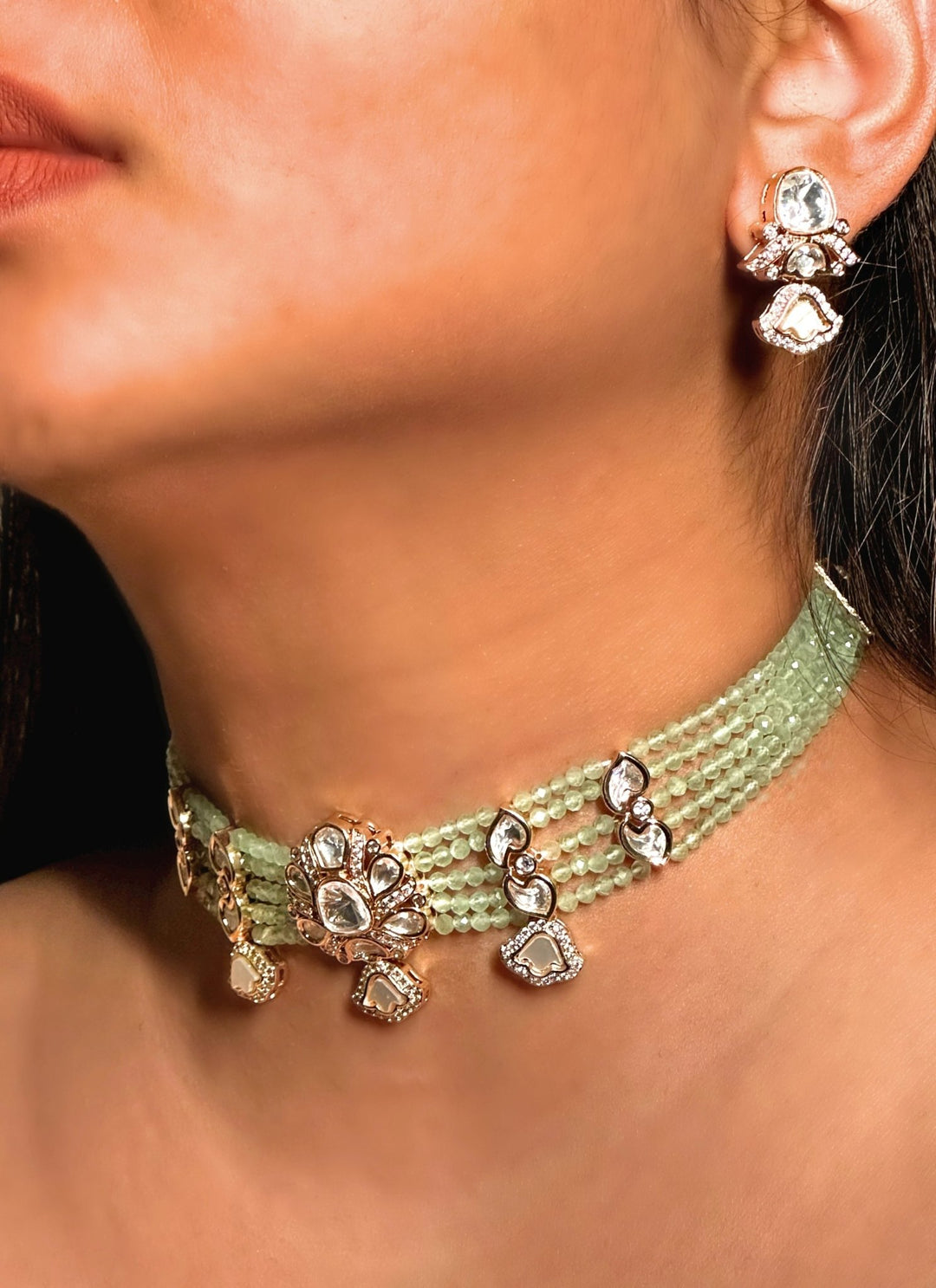 Naymee Pastel Green Polki Choker SetFabilicious Fashion