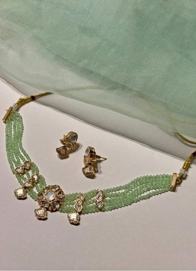 Naymee Pastel Green Polki Choker SetFabilicious Fashion