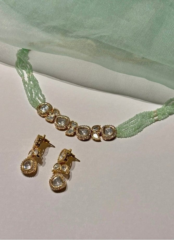 Naymee Pastel Green Polki Kundan And Choker SetFabilicious Fashion