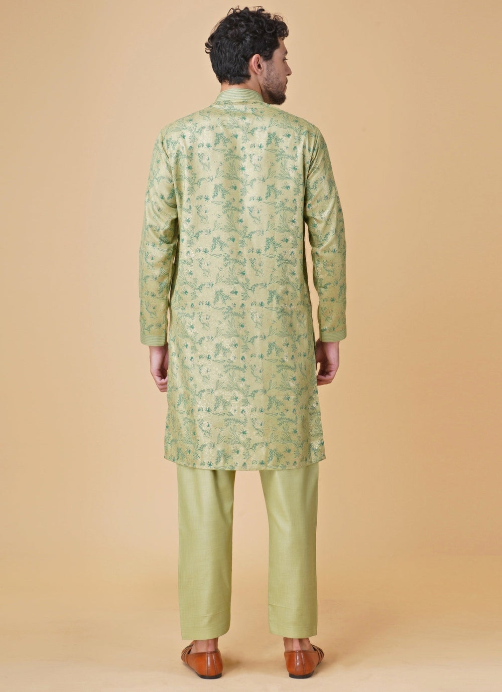Pastel Green Printed Silk Kurta Pants Set Manish Nagdeo Men - Fabilicious Fashion