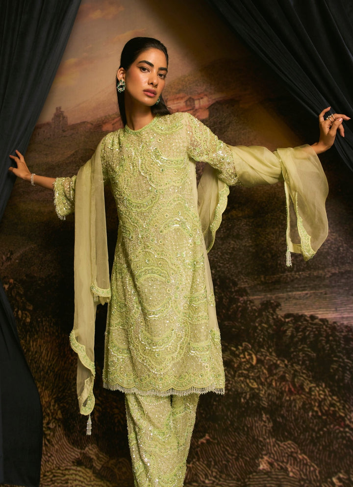 Pastel Green Sequins Embroidered Salwar Kurta Set Mani Bhatia - Fabilicious Fashion