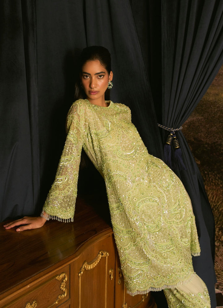 Pastel Green Sequins Embroidered Salwar Kurta Set Mani Bhatia - Fabilicious Fashion
