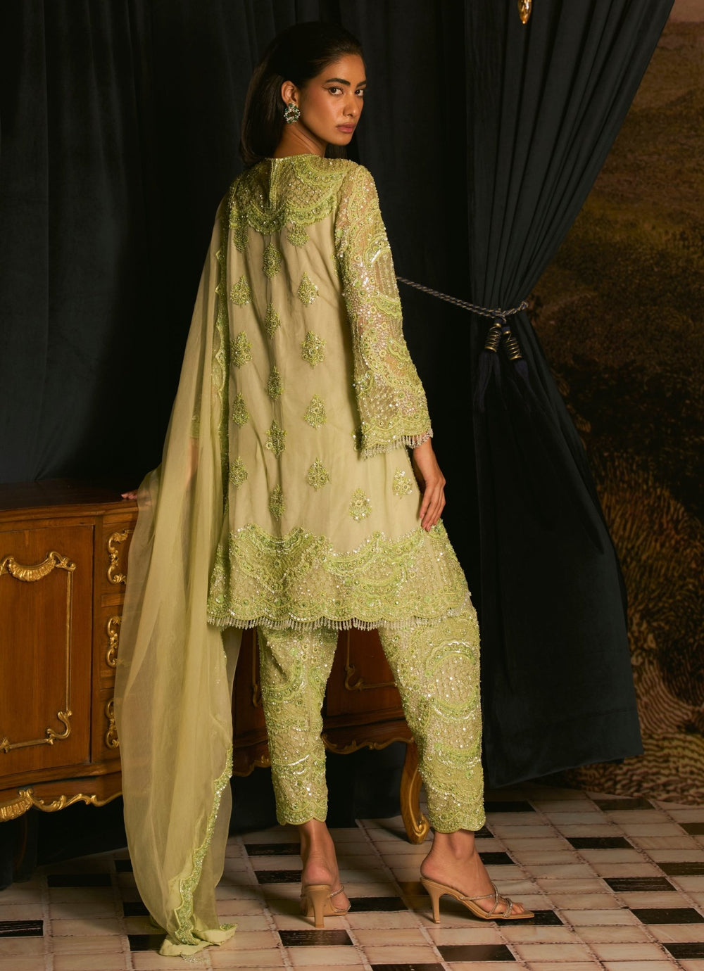 Pastel Green Sequins Embroidered Salwar Kurta Set Mani Bhatia - Fabilicious Fashion