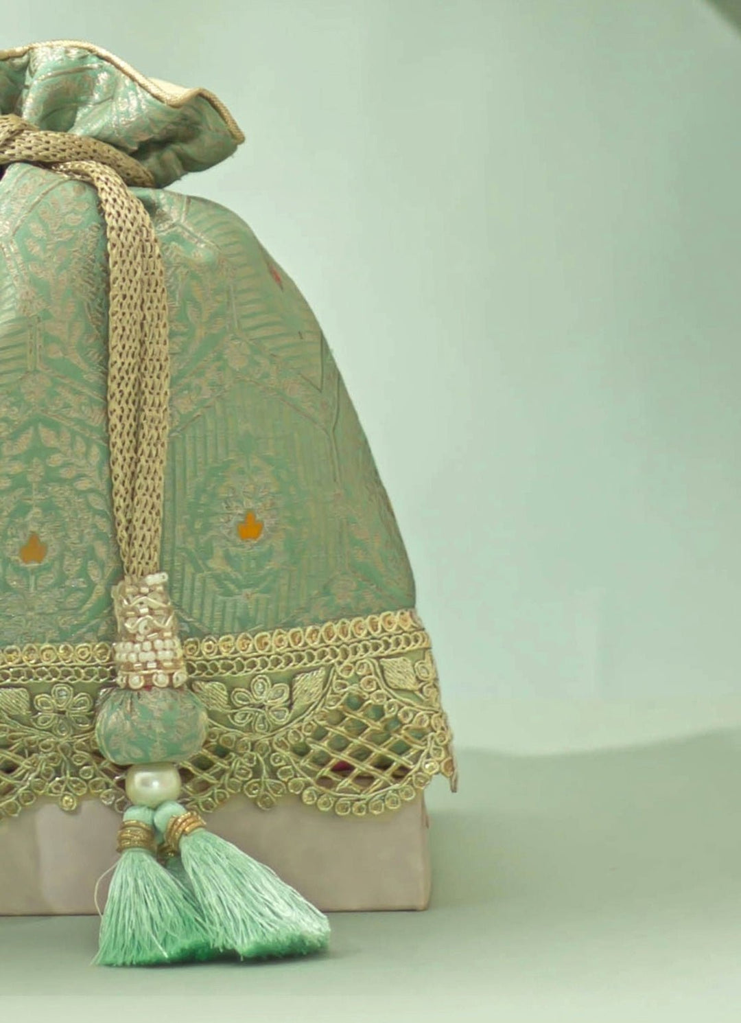 Pastel Green Silk Potli AMYRA - Fabilicious Fashion