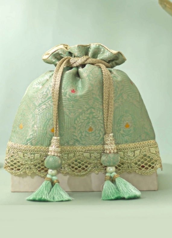 Pastel Green Silk Potli AMYRA - Fabilicious Fashion