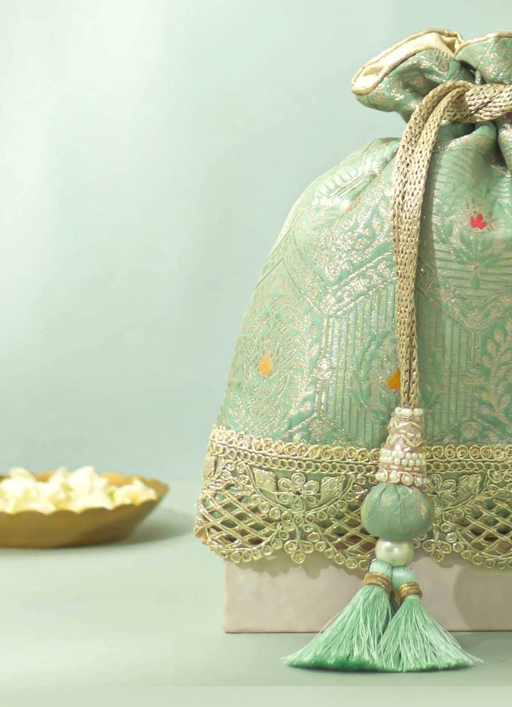 Pastel Green Silk Potli AMYRA - Fabilicious Fashion