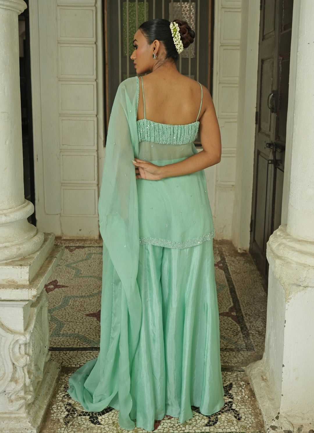 Pastel Green Silk Sharara Set Enamour by Radha - Fabilicious Fashion