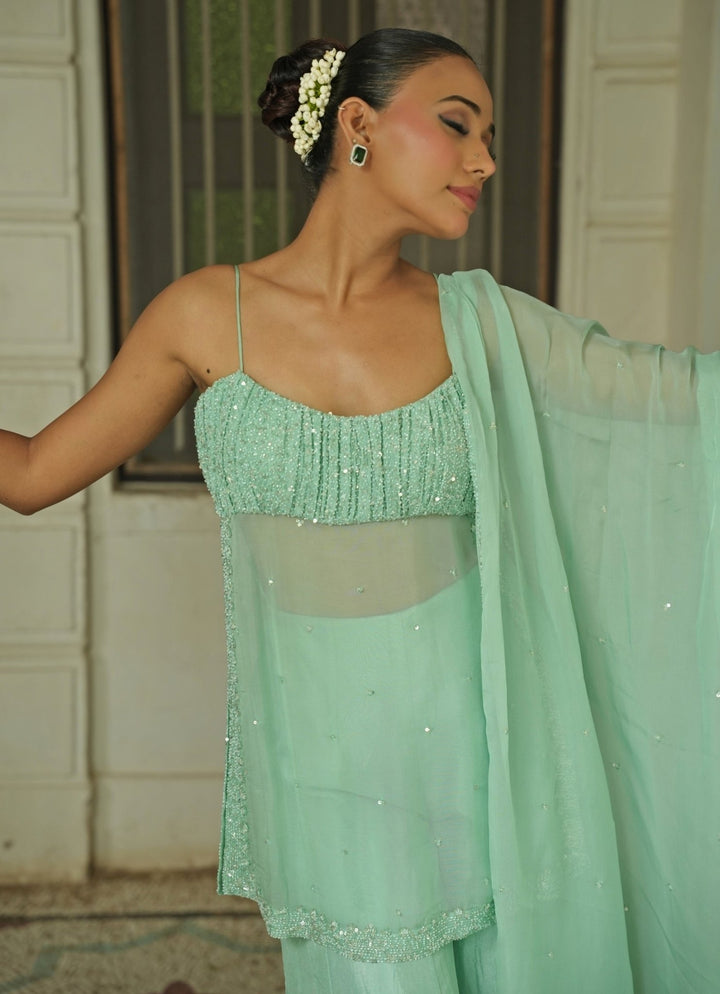 Pastel Green Silk Sharara Set Enamour by Radha - Fabilicious Fashion