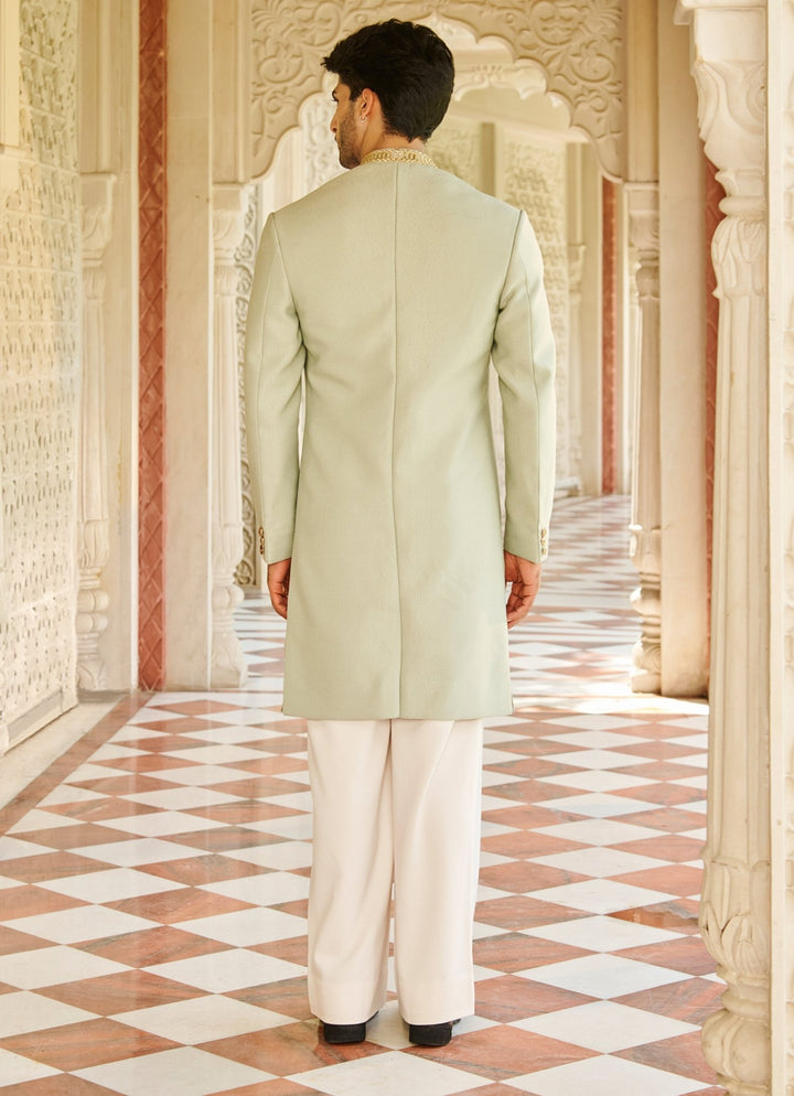 Pastel Green Silk Sherwani Set Contrast By Parth - Fabilicious Fashion