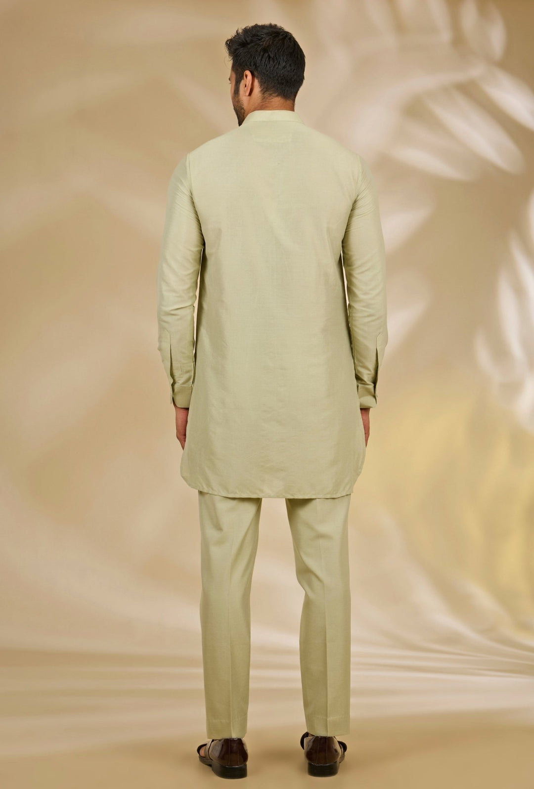 Manish Nagdeo Men Pastel Green Silk Sherwani SetFabilicious Fashion