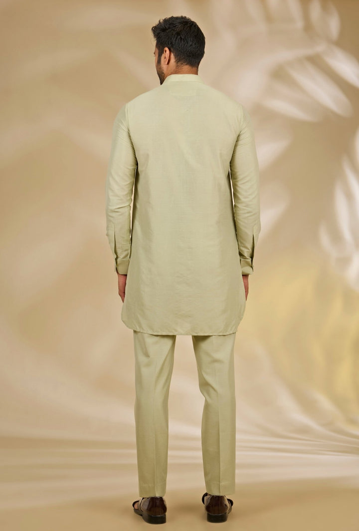 Manish Nagdeo Men Pastel Green Silk Sherwani SetFabilicious Fashion