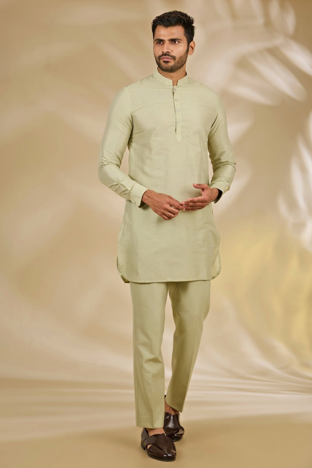 Manish Nagdeo Men Pastel Green Silk Sherwani SetFabilicious Fashion