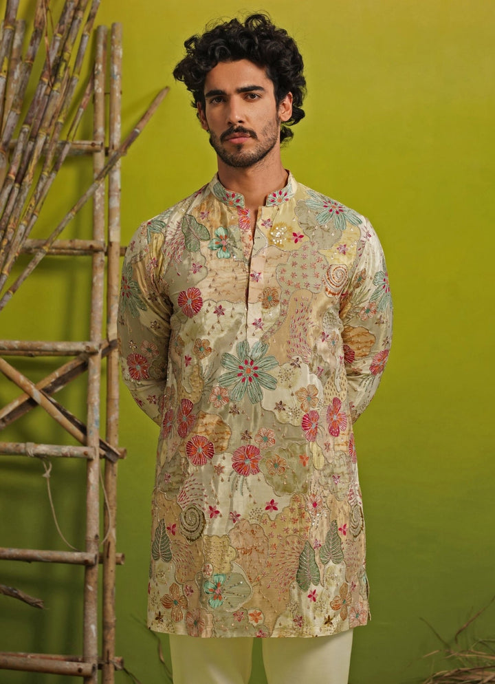Kalpraag Pastel Green Silk Short Kurta SetFabilicious Fashion
