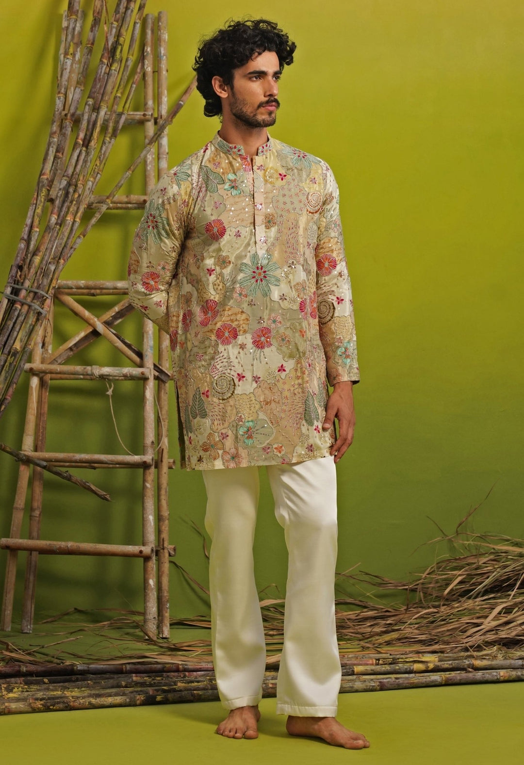Kalpraag Pastel Green Silk Short Kurta SetFabilicious Fashion