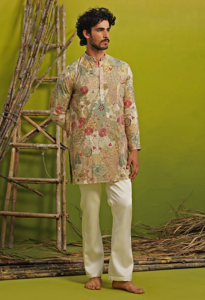 Kalpraag Pastel Green Silk Short Kurta SetFabilicious Fashion