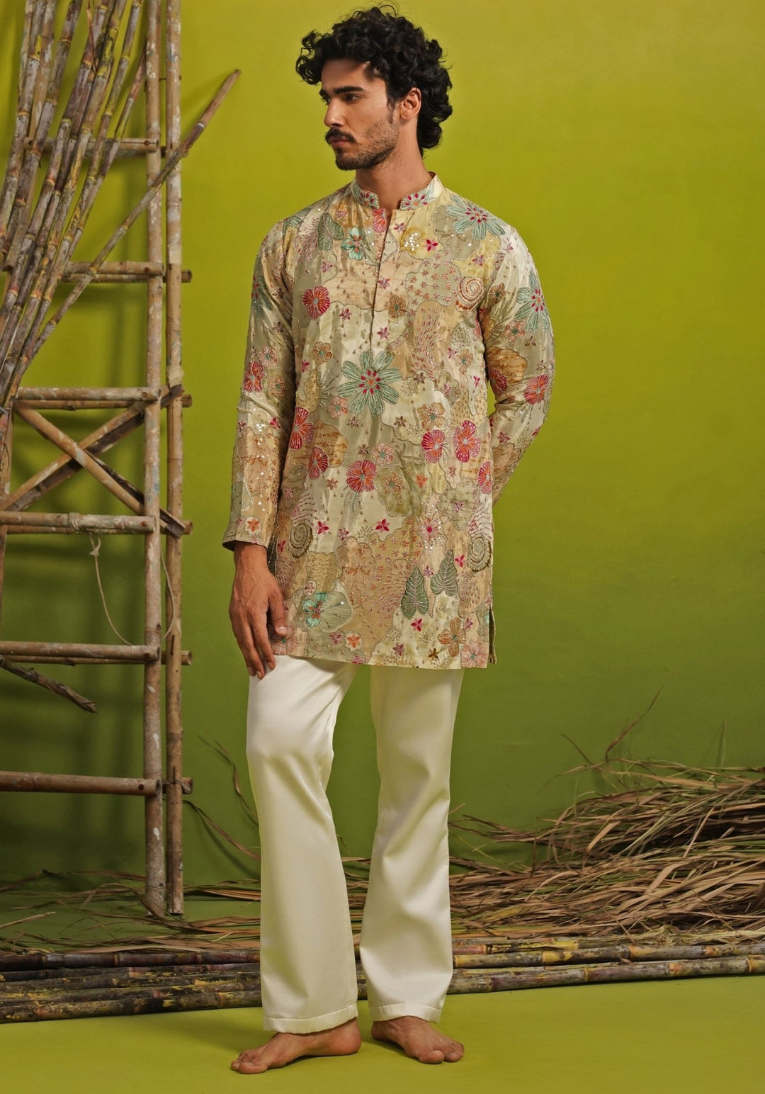 Kalpraag Pastel Green Silk Short Kurta SetFabilicious Fashion