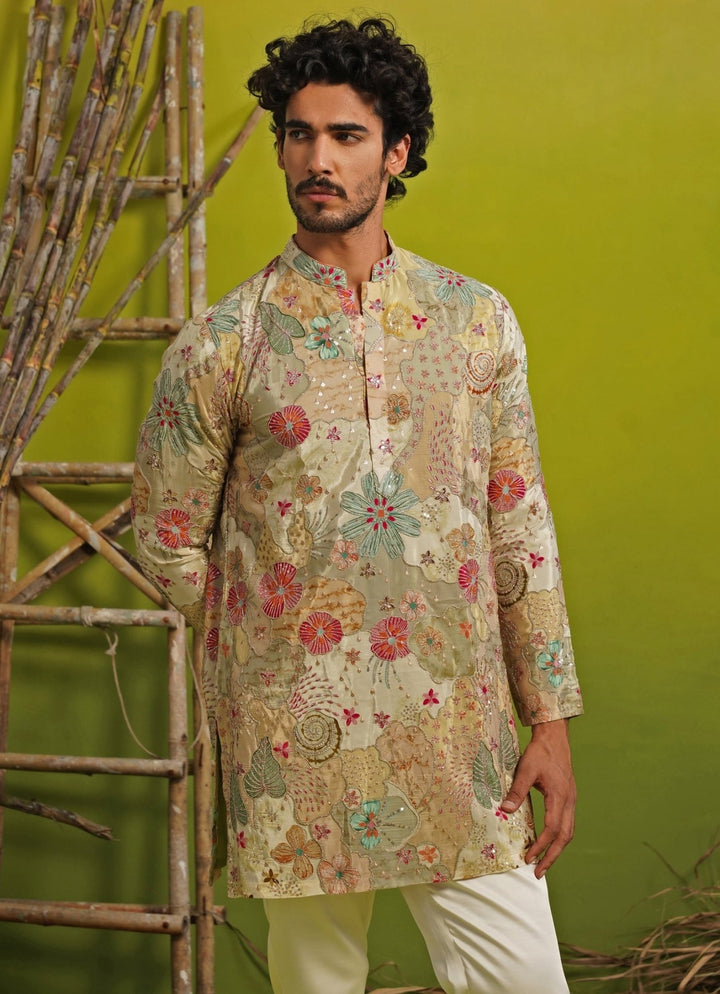 Kalpraag Pastel Green Silk Short Kurta SetFabilicious Fashion