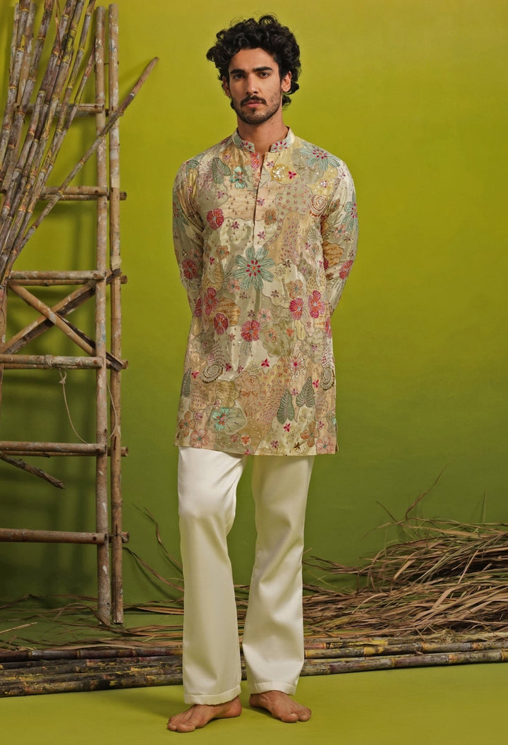Kalpraag Pastel Green Silk Short Kurta SetFabilicious Fashion