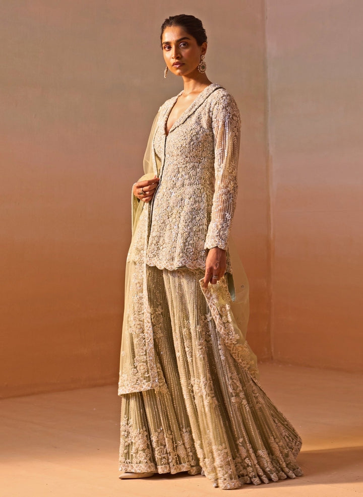 Nitika Gujral Pastel Green Soft Net Kurta Sharara SetFabilicious Fashion