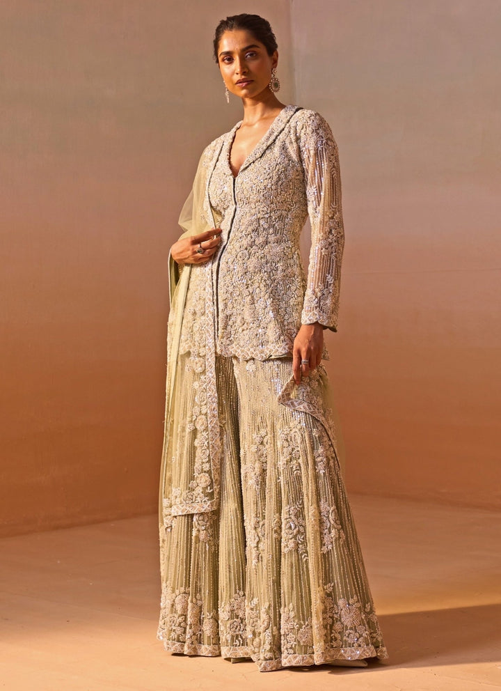 Nitika Gujral Pastel Green Soft Net Kurta Sharara SetFabilicious Fashion