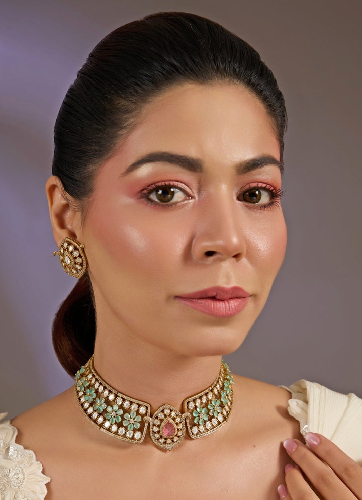 Pastel Green Stones Kundan Choker Necklace Set Vivinia By Vidhi Mehra - Fabilicious Fashion
