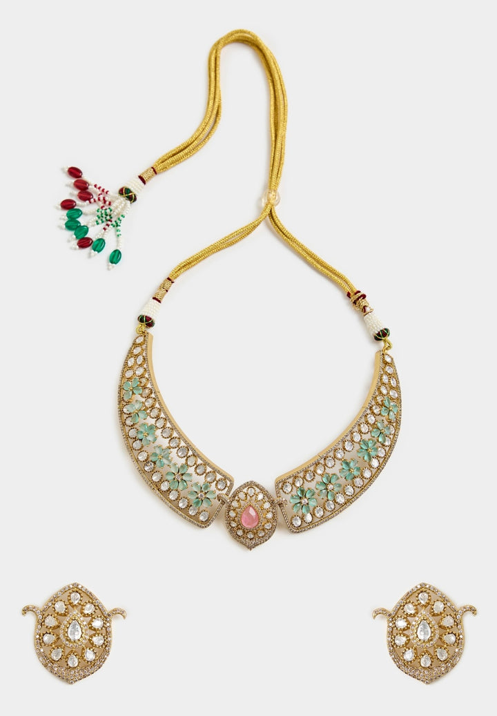 Pastel Green Stones Kundan Choker Necklace Set Vivinia By Vidhi Mehra - Fabilicious Fashion