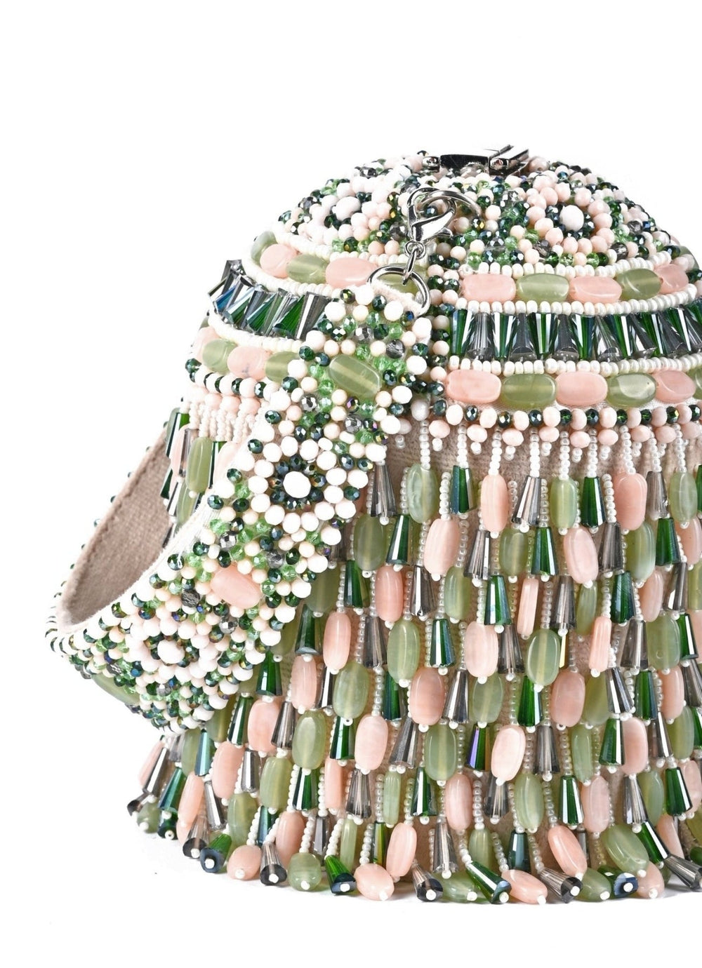 Pastel Green Suede Crystal Embellished Bucket Bag House of Kosha - Fabilicious Fashion