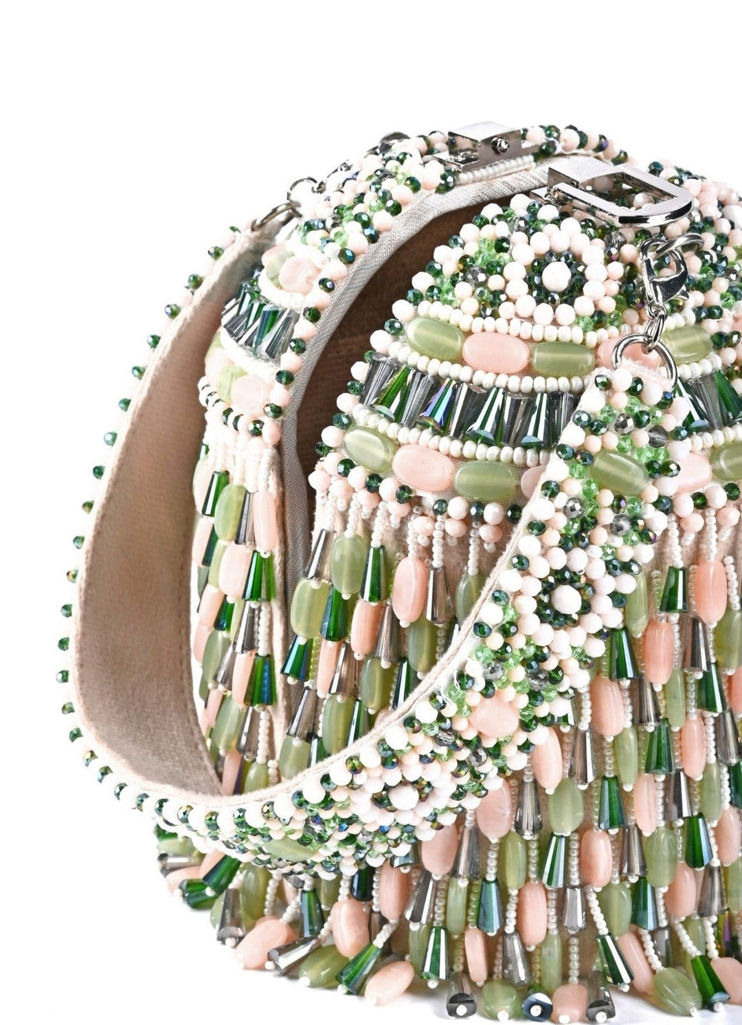 Pastel Green Suede Crystal Embellished Bucket Bag House of Kosha - Fabilicious Fashion