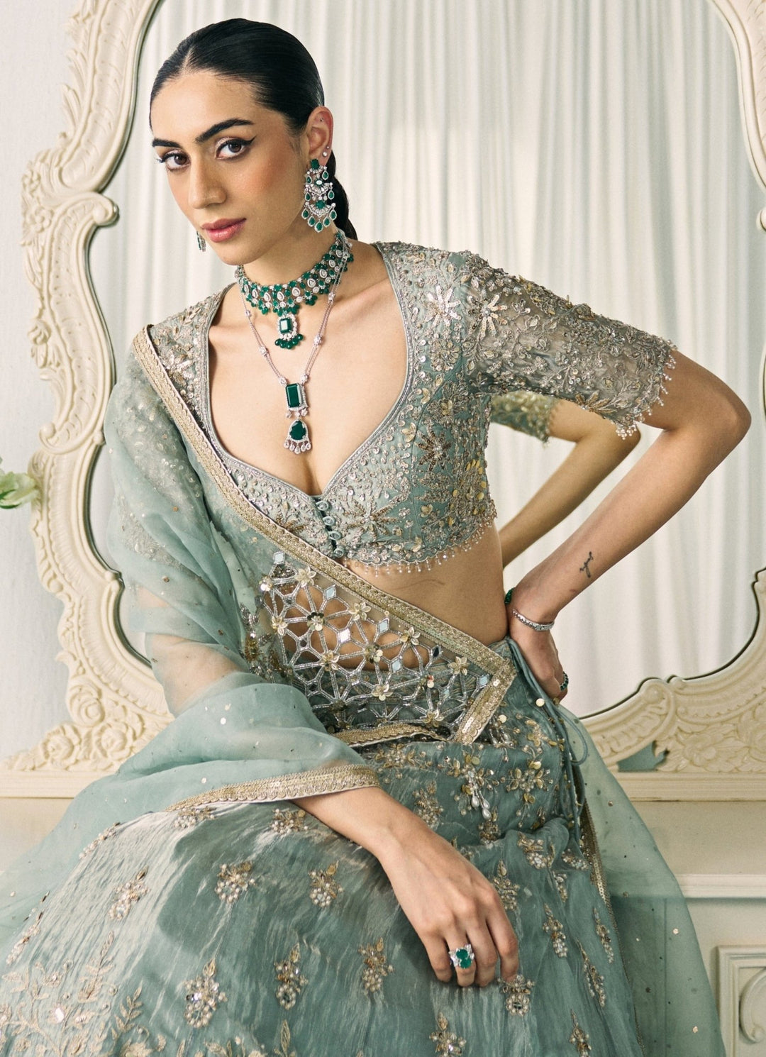 Pastel Green Tissue Lehenga Set Sanya Gulati - Fabilicious Fashion