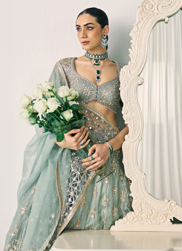 Pastel Green Tissue Lehenga Set Sanya Gulati - Fabilicious Fashion