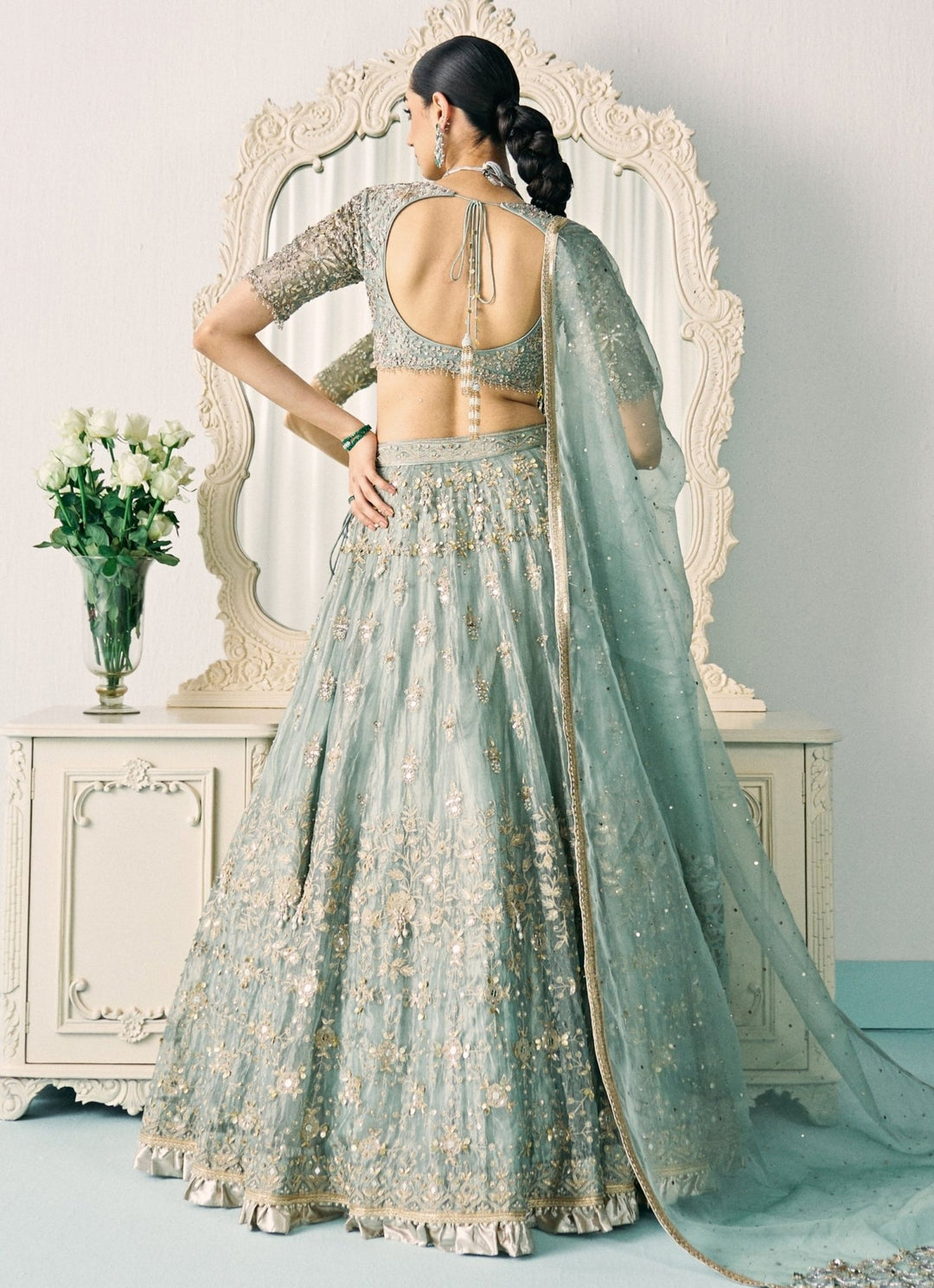 Pastel Green Tissue Lehenga Set Sanya Gulati - Fabilicious Fashion