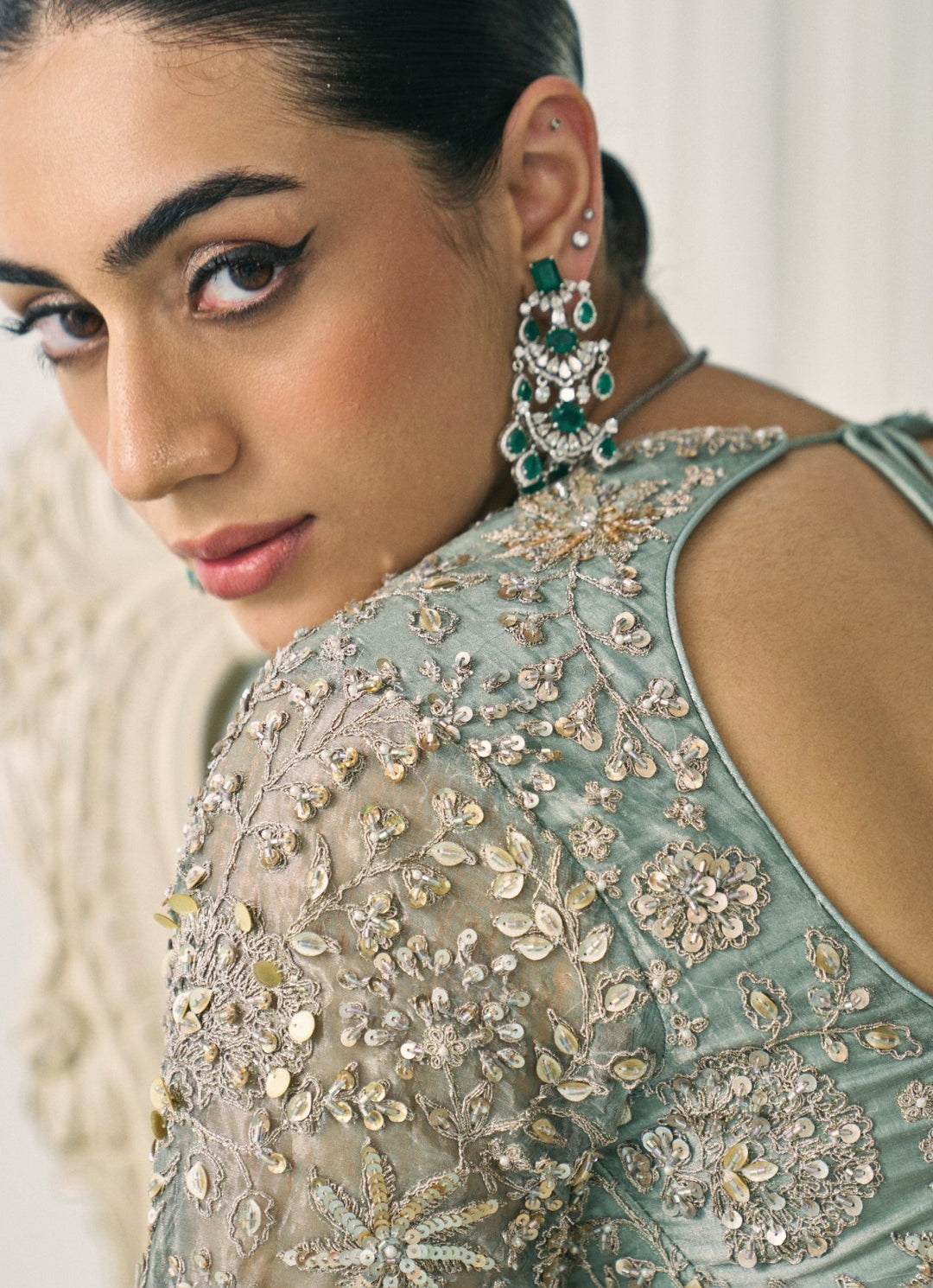 Pastel Green Tissue Lehenga Set Sanya Gulati - Fabilicious Fashion