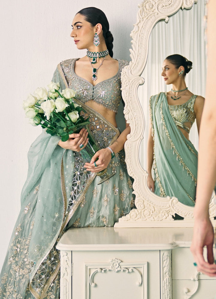 Pastel Green Tissue Lehenga Set Sanya Gulati - Fabilicious Fashion