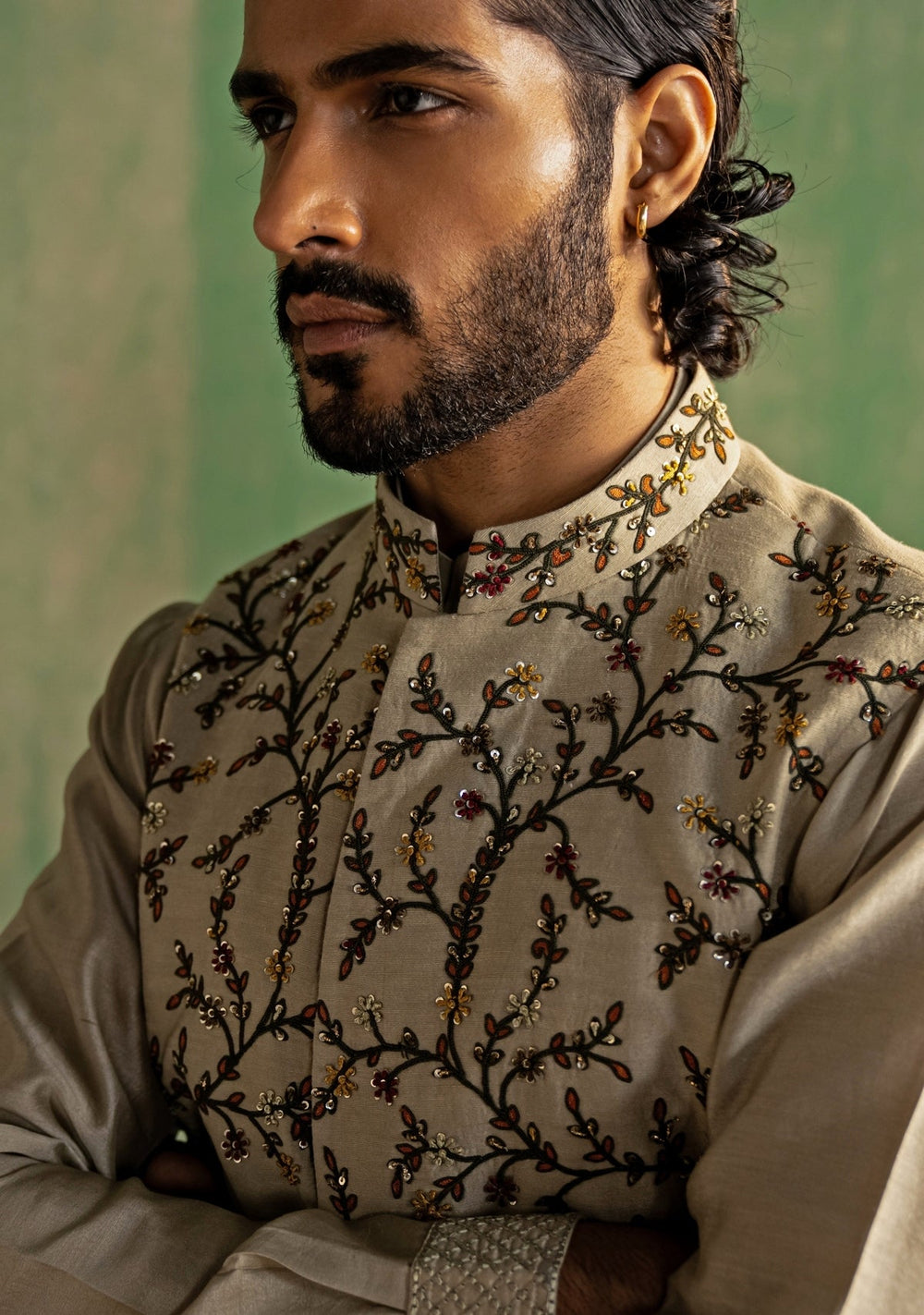 Pastel Grey Embroidered Kurta Bundi Set Studio Bagechaa - Men - Fabilicious Fashion