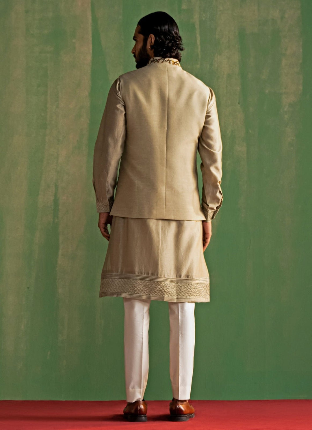 Pastel Grey Embroidered Kurta Bundi Set Studio Bagechaa - Men - Fabilicious Fashion
