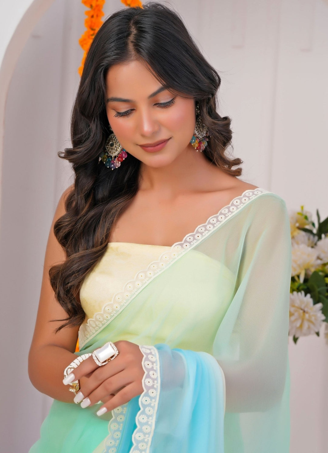 Geroo Jaipur Pastel Multicolor Shaded Chiffon SareeFabilicious Fashion