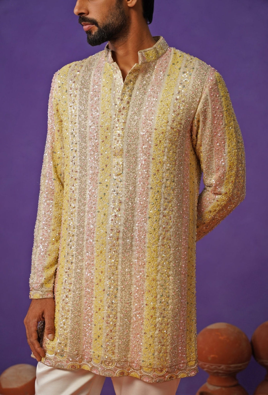 Kalpraag Pastel Multicolor Tissue Silk Short Kurta SetFabilicious Fashion