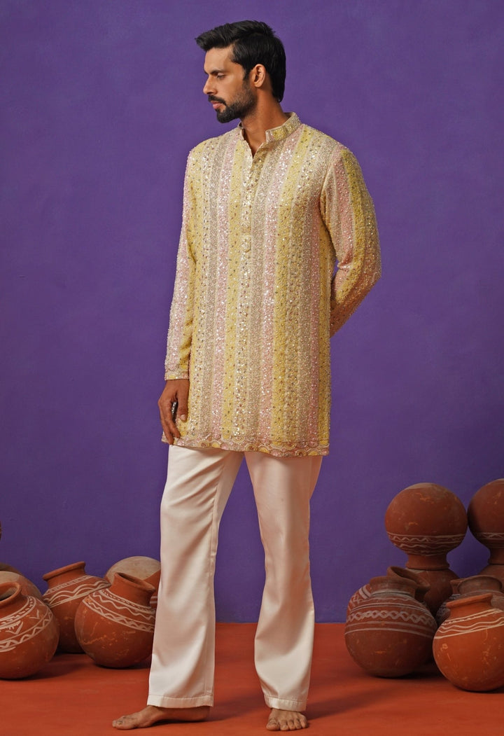 Kalpraag Pastel Multicolor Tissue Silk Short Kurta SetFabilicious Fashion