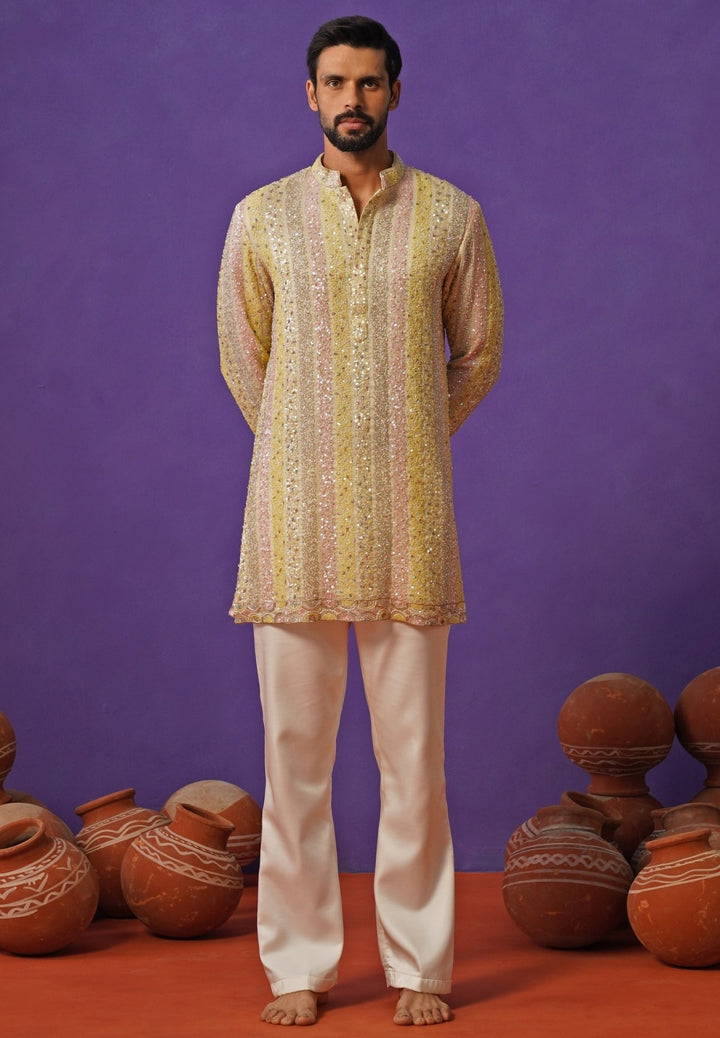 Kalpraag Pastel Multicolor Tissue Silk Short Kurta SetFabilicious Fashion