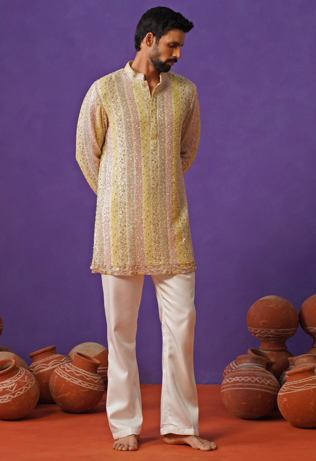 Kalpraag Pastel Multicolor Tissue Silk Short Kurta SetFabilicious Fashion