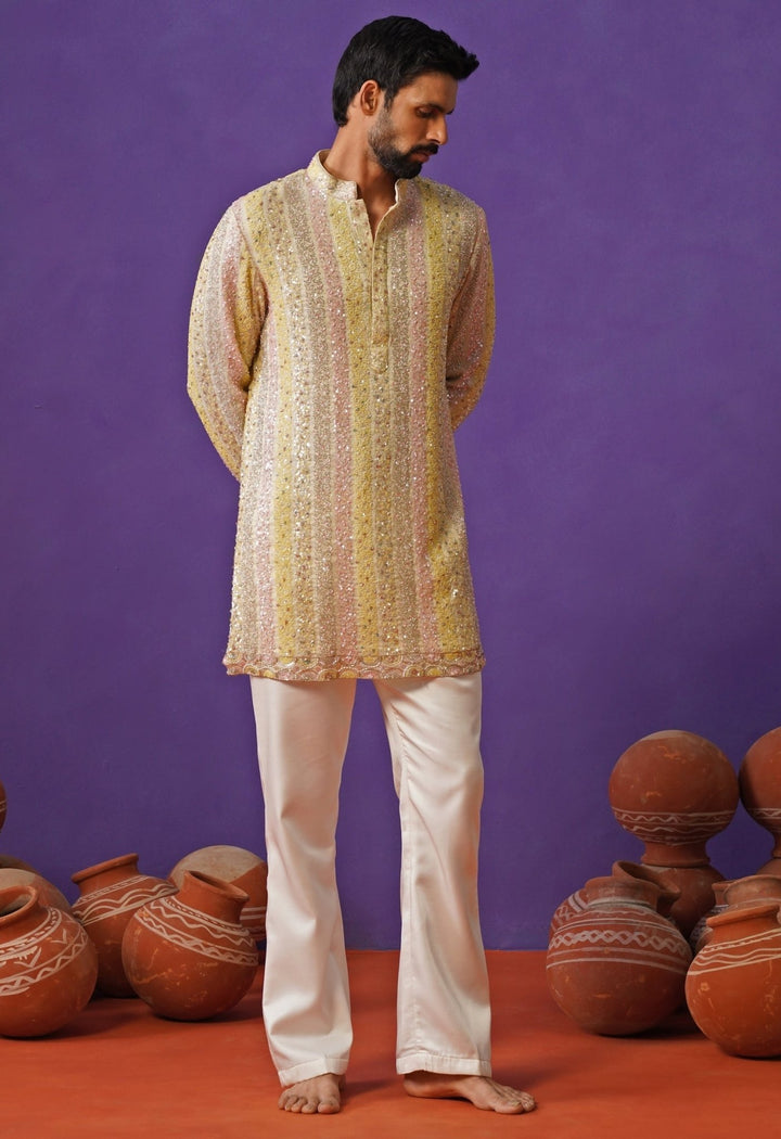 Kalpraag Pastel Multicolor Tissue Silk Short Kurta SetFabilicious Fashion