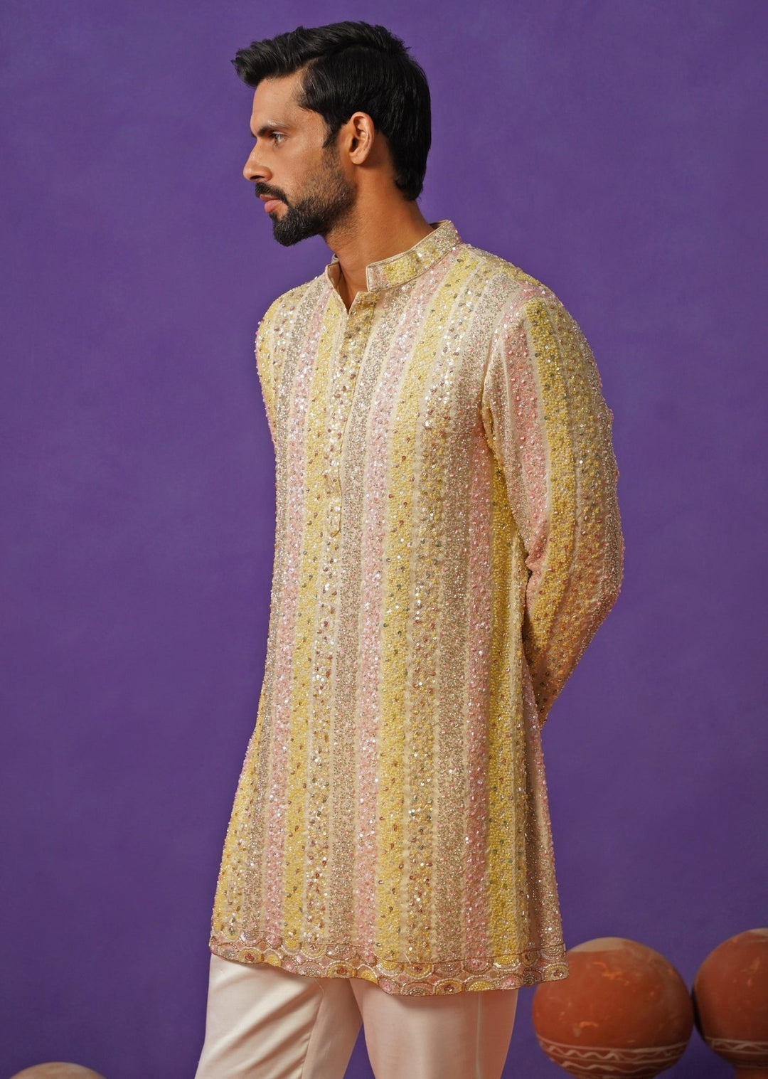 Kalpraag Pastel Multicolor Tissue Silk Short Kurta SetFabilicious Fashion