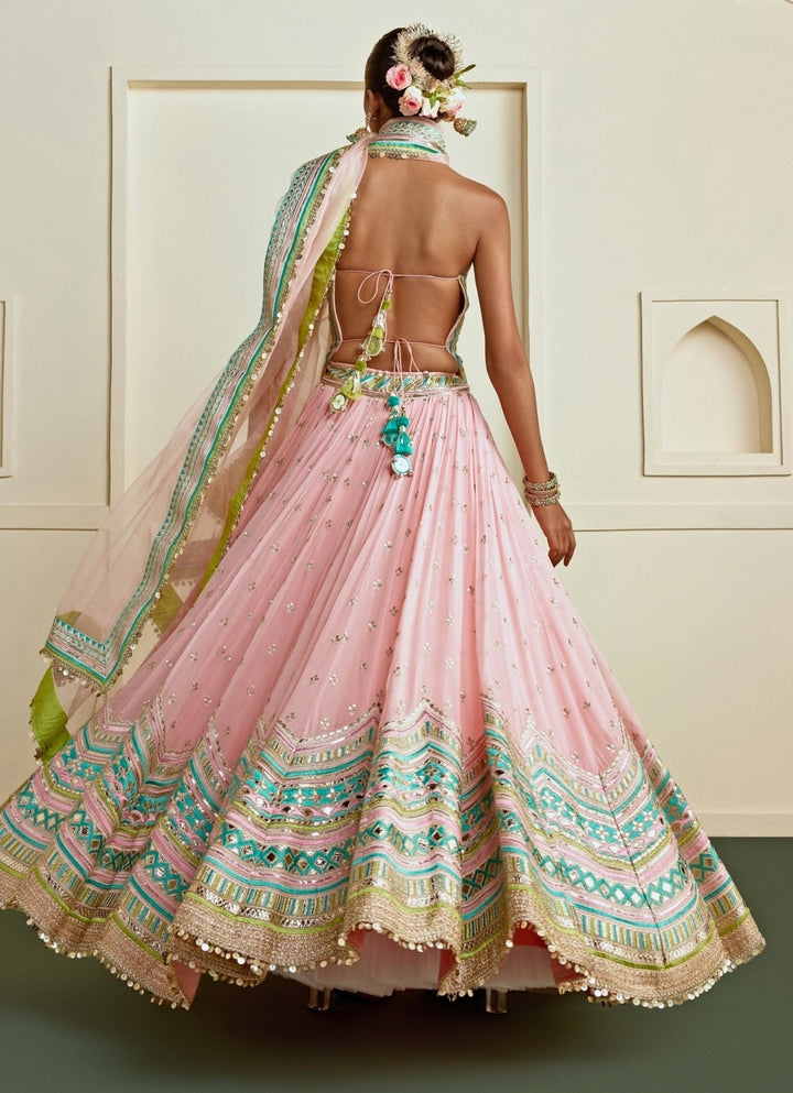 Gopi Vaid Pastel Pink And Blue Georgette Lehenga SetFabilicious Fashion