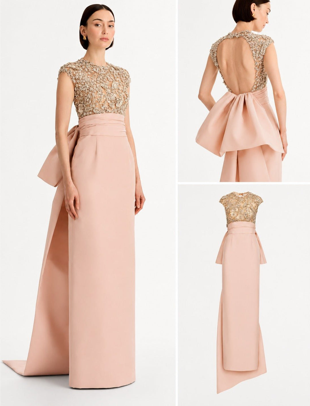 Fabilicious Fashion Pastel Pink And Nude Net Floral Embellished GownFabilicious Fashion