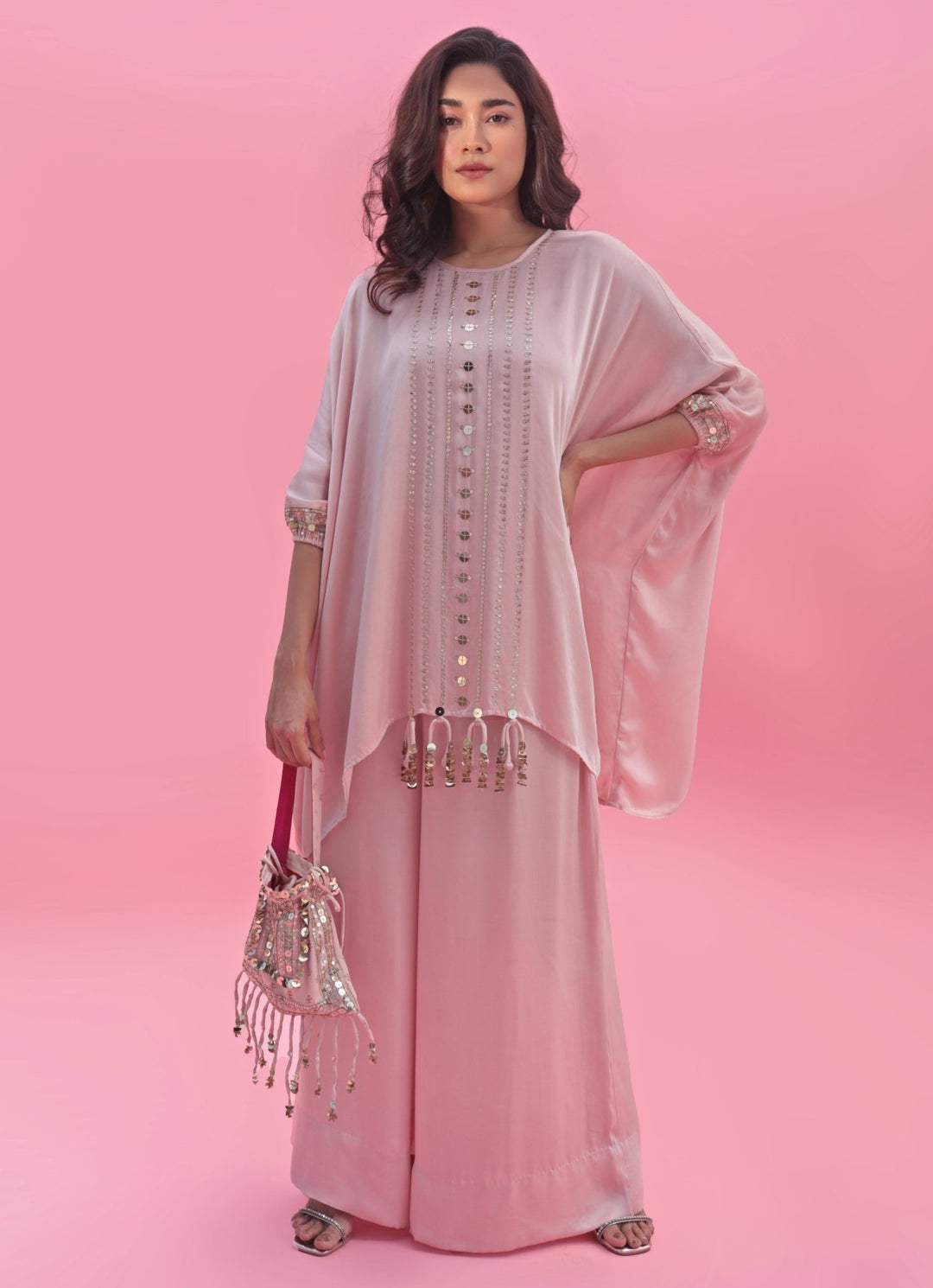 Pastel Pink Anti - Fit Embroidered Co - Ord Set Prahnaaya - Fabilicious Fashion